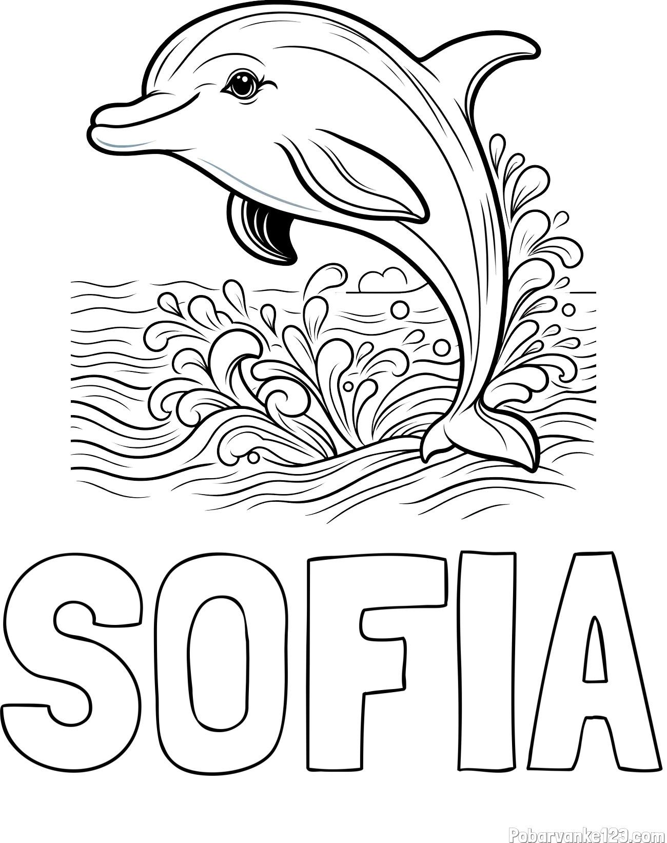 Pobarvanka imena SOFIA in pobarvanka ljubkega delfina