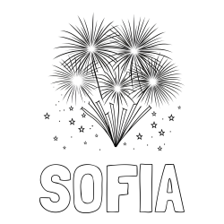 Online izdelana pobarvanka - Pobarvanka imena SOFIA in pobarvanka velikega ognjemeta z zvezdicami