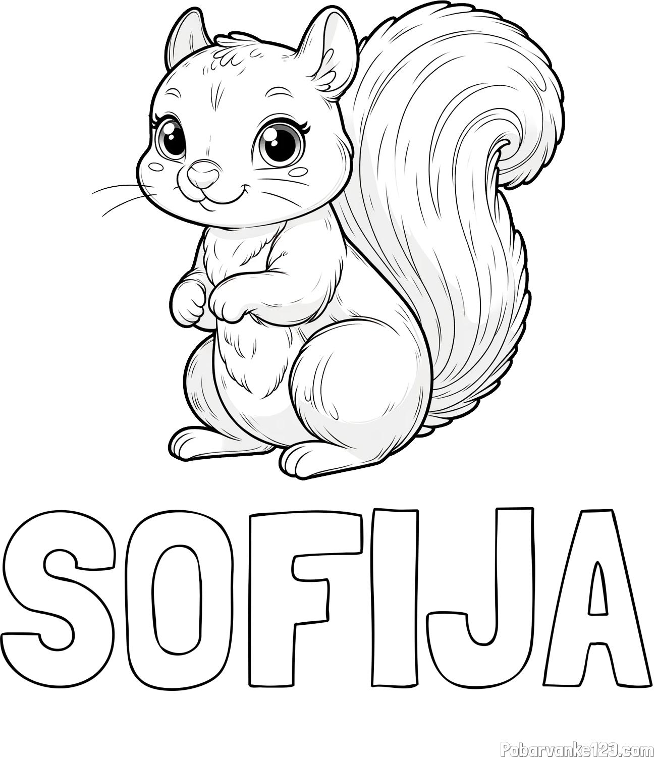 Pobarvanka imena SOFIJA in pobarvanka zelo ljubke in nasmejane veverice