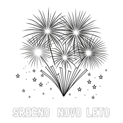 Online izdelana pobarvanka - Pobarvanka imena SRECNO   NOVO  LETO in pobarvanka velikega ognjemeta z zvezdicami