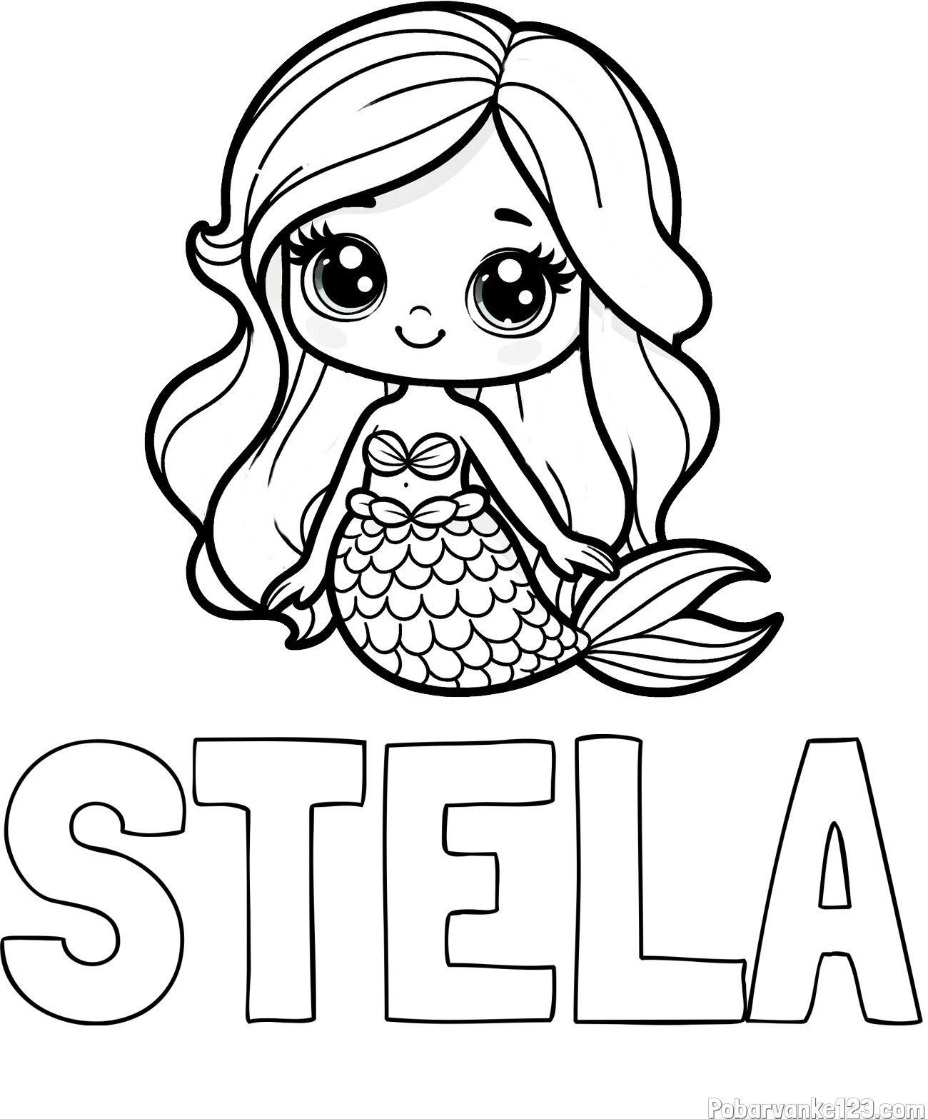 Pobarvanka imena STELA in pobarvanka prikupne morske deklice