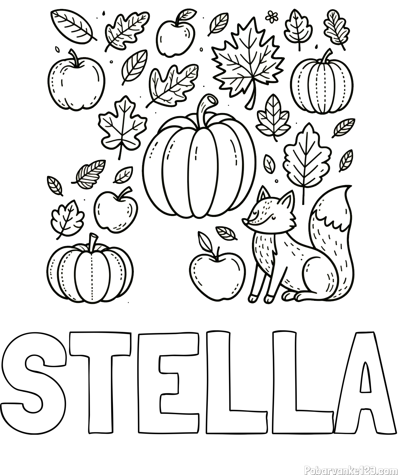 Pobarvanka imena STELLA in pobarvanka z motivom jeseni