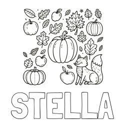 Online izdelana pobarvanka - Pobarvanka imena STELLA in pobarvanka z motivom jeseni