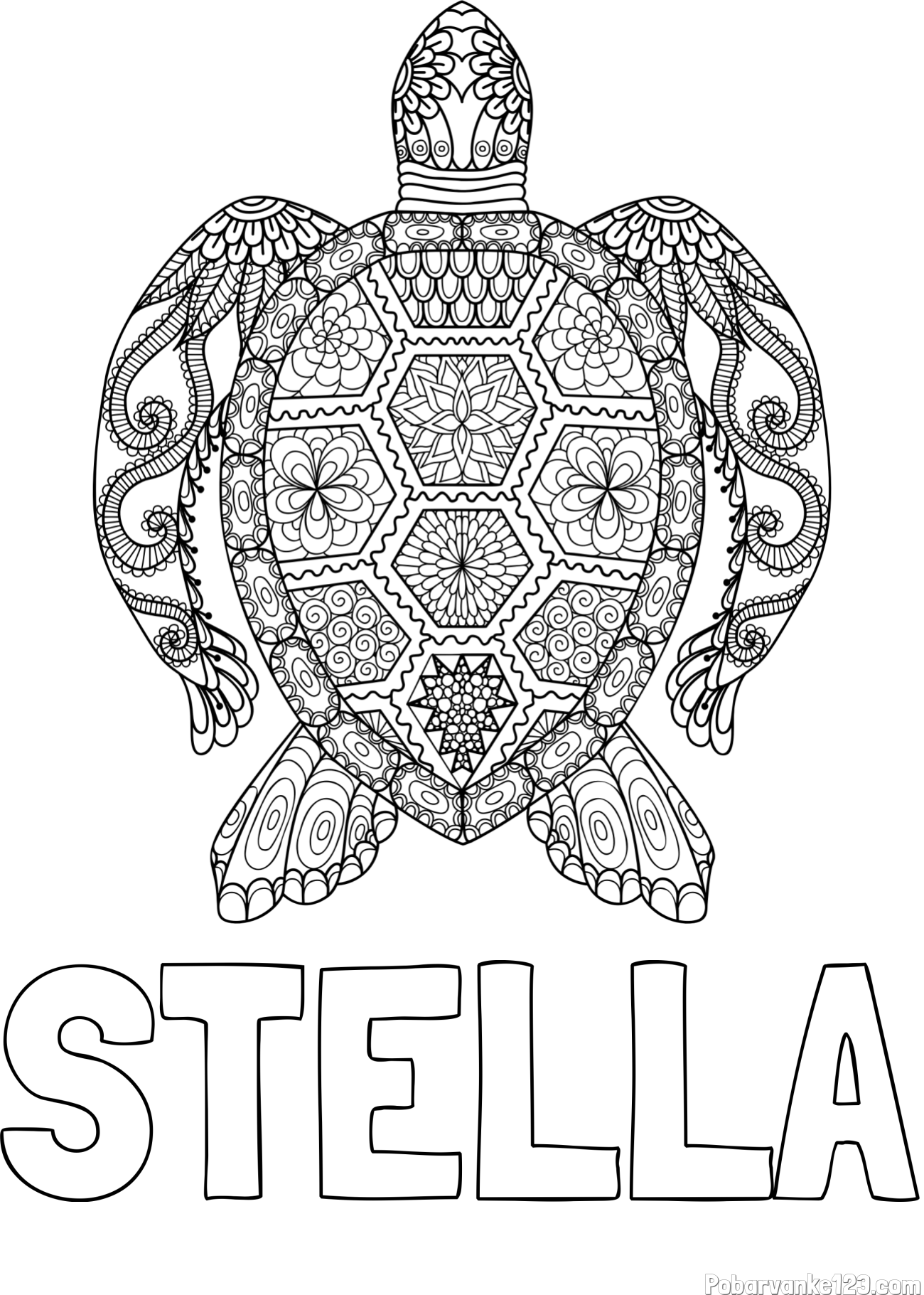 Pobarvanka imena STELLA in pobarvanka želve - mandale