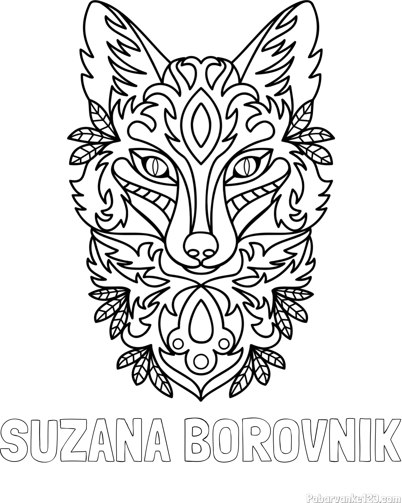 Pobarvanka imena SUZANA BOROVNIK in pobarvanka volka - mandale