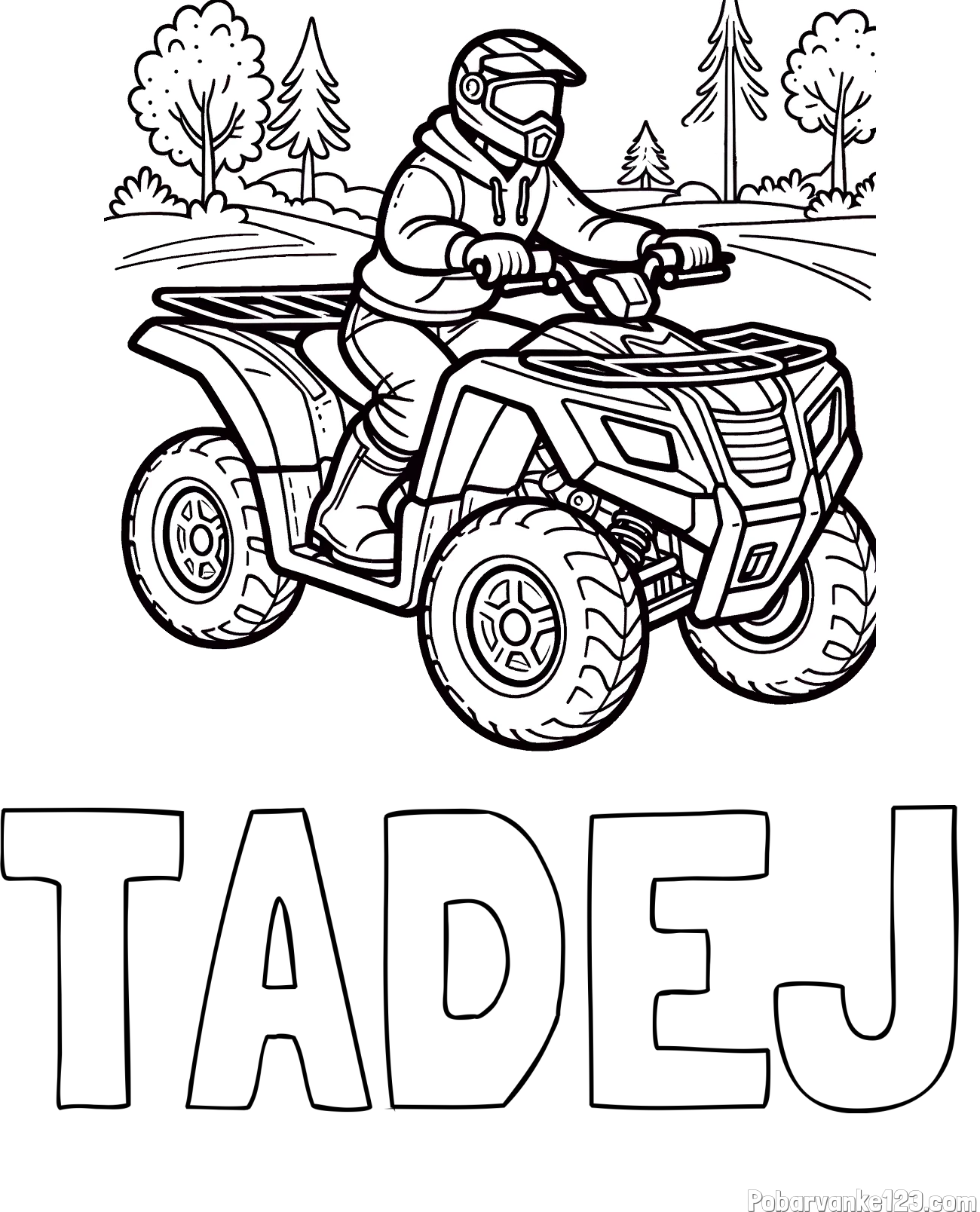 Pobarvanka imena TADEJ in pobarvanka motorista na štirikolesniku