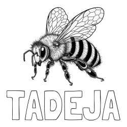 Online izdelana pobarvanka - Pobarvanka imena TADEJA in pobarvanka lepe in realistično oblikovane čebele