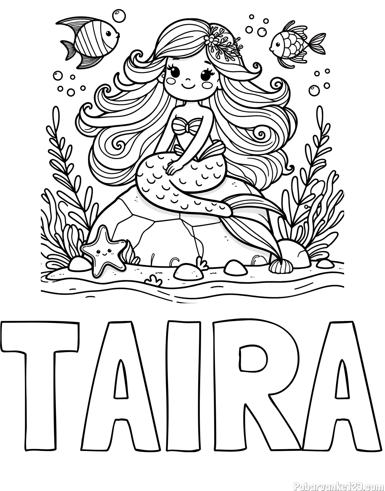 Pobarvanka imena TAIRA in pobarvanka prikupne male morske deklice