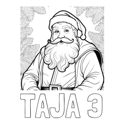 Online izdelana pobarvanka - Pobarvanka imena TAJA 3 in realistična pobarvanka božička obdanega s smrekovimi vejami