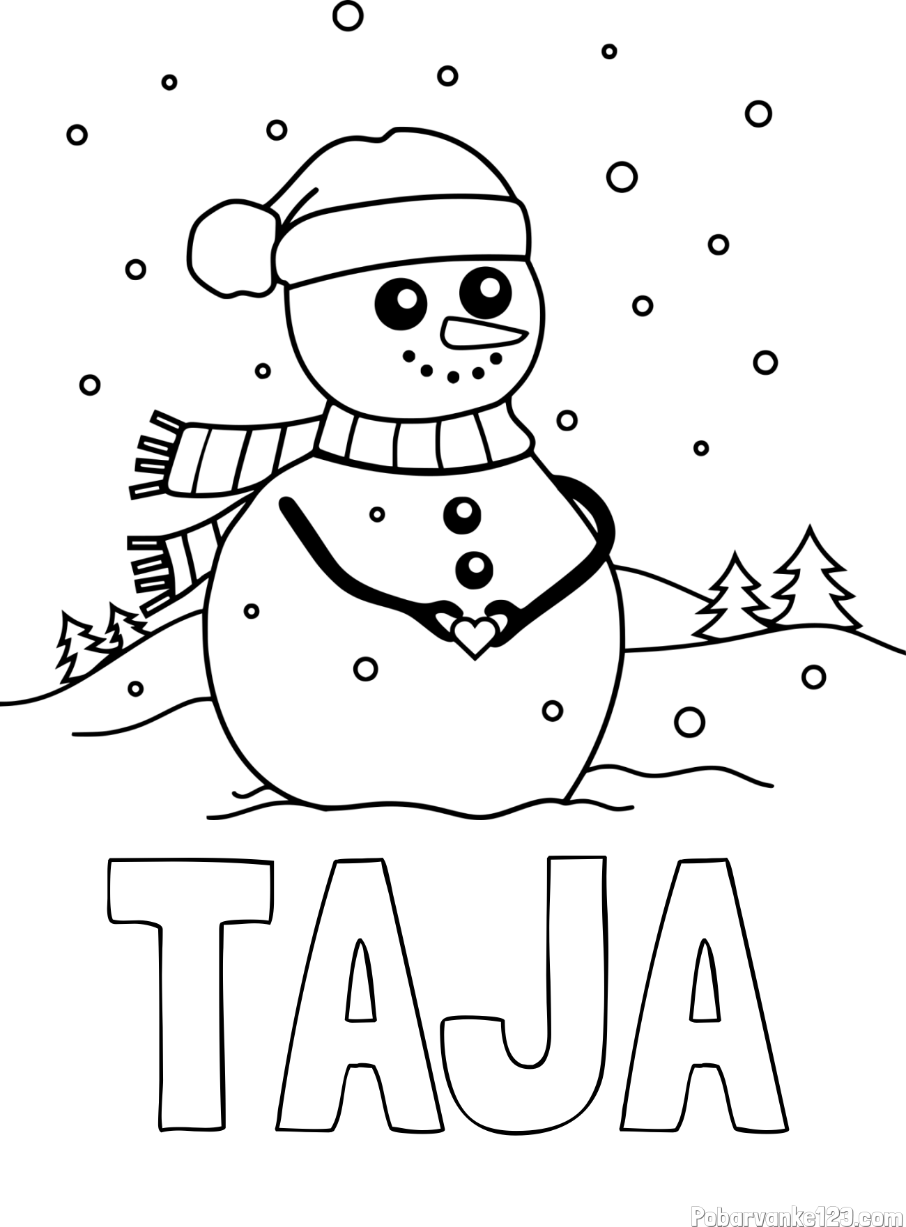 Pobarvanka imena TAJA in pobarvanka prikupnega snežaka