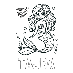 Online izdelana pobarvanka - Pobarvanka imena TAJDA in pobarvanka male morske deklice in ribice