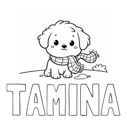 Online izdelana pobarvanka - Pobarvanka imena TAMINA in pobarvanka prikupnega psička