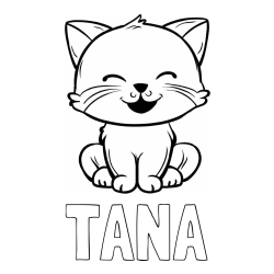 Online izdelana pobarvanka - Pobarvanka imena TANA in pobarvanka prikupne mačke