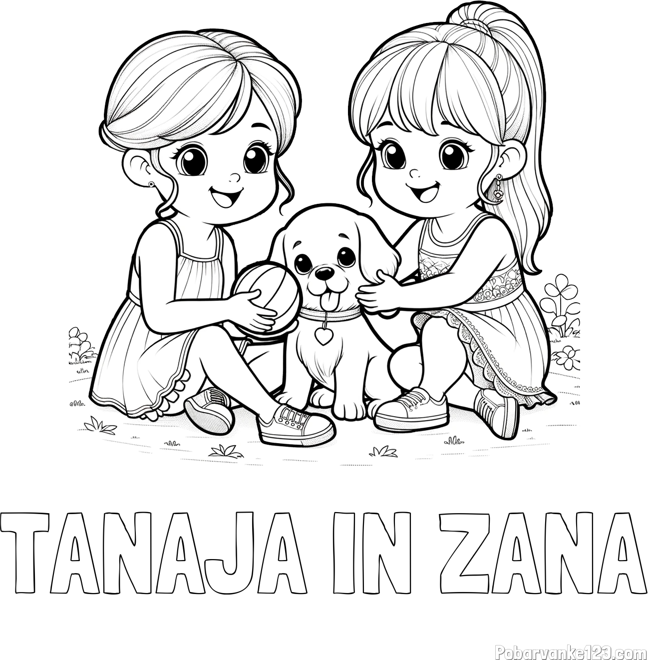 Pobarvanka imena TANAJA IN ŽANA in pobarvanka prijateljic s kužkom