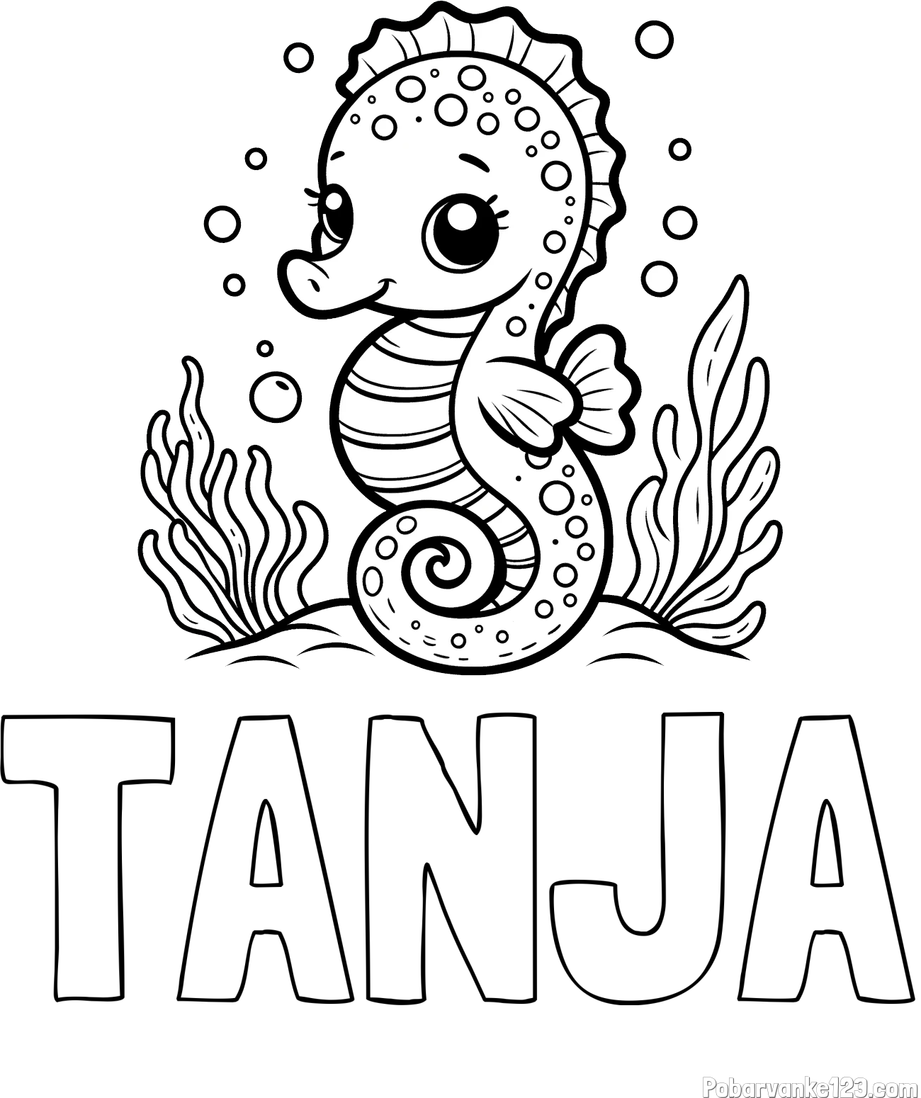 Pobarvanka imena TANJA in pobarvanka morskega konjička