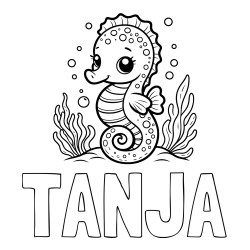 Online izdelana pobarvanka - Pobarvanka imena TANJA in pobarvanka morskega konjička