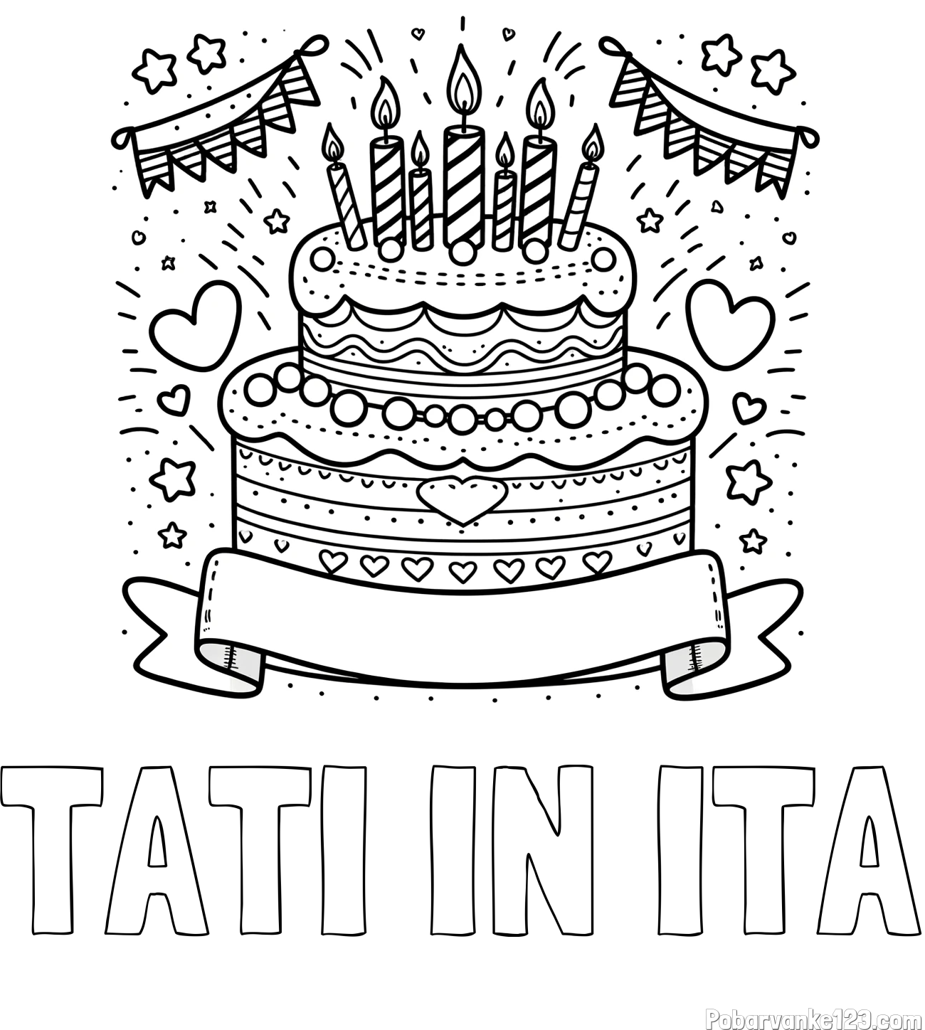 Pobarvanka imena TATI IN ITA in pobarvanka velike torte za rojstni dan