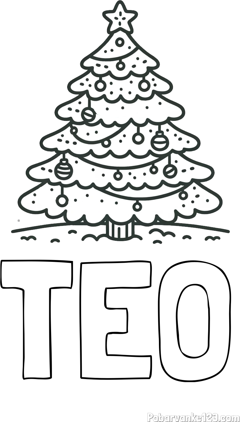 Pobarvanka imena TEO in pobarvanka božičnega drevesa