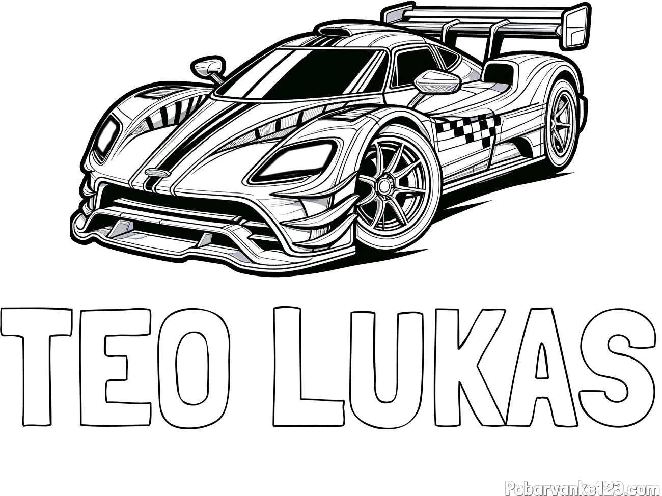 Pobarvanka imena TEO LUKAS in pobarvanka modernega športnega avtomobila