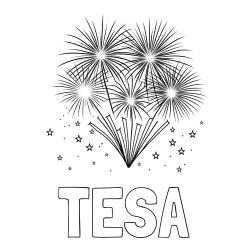 Online izdelana pobarvanka - Pobarvanka imena TESA in pobarvanka velikega ognjemeta z zvezdicami
