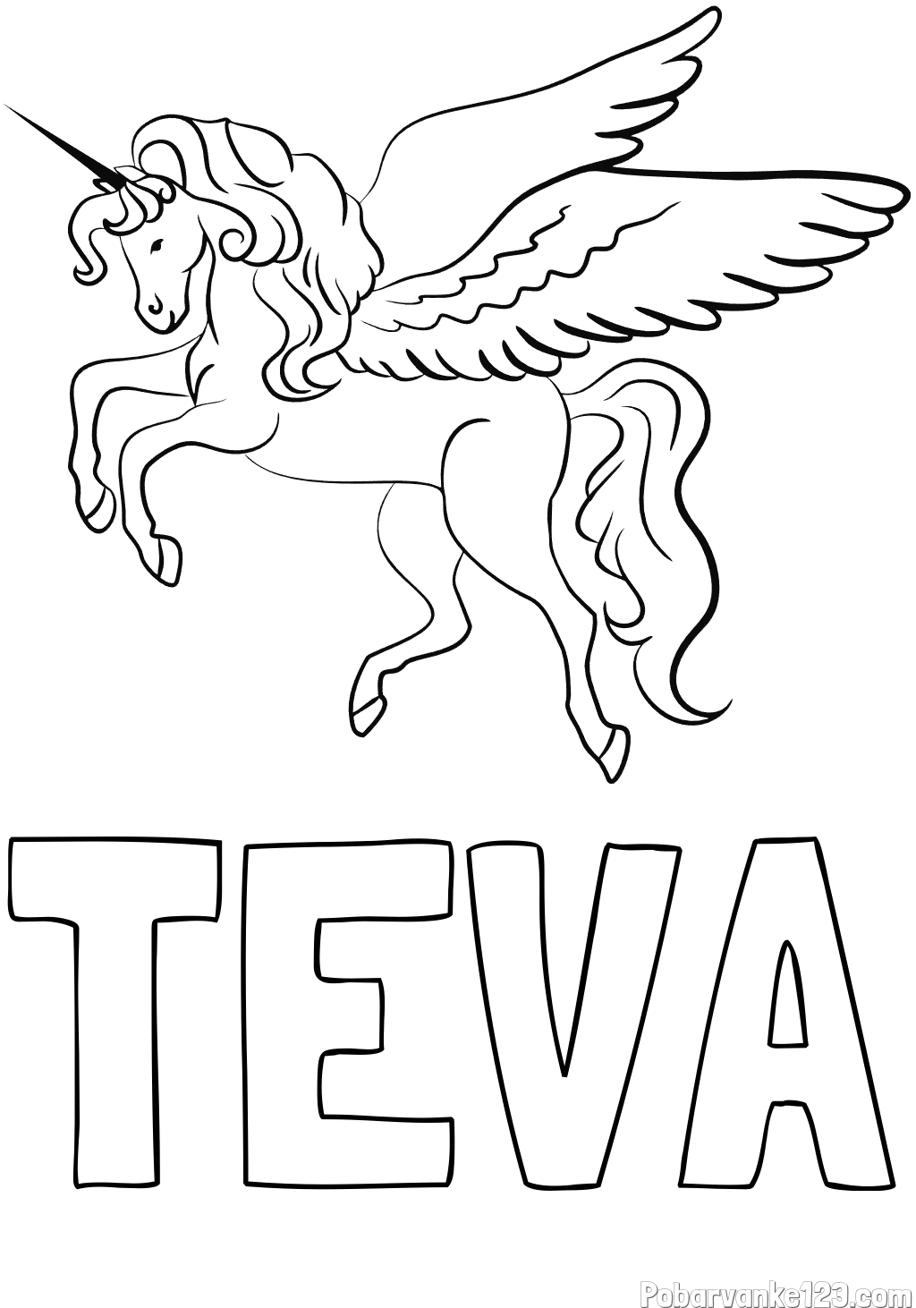 Pobarvanka imena TEVA in lepa pobarvanka samoroga