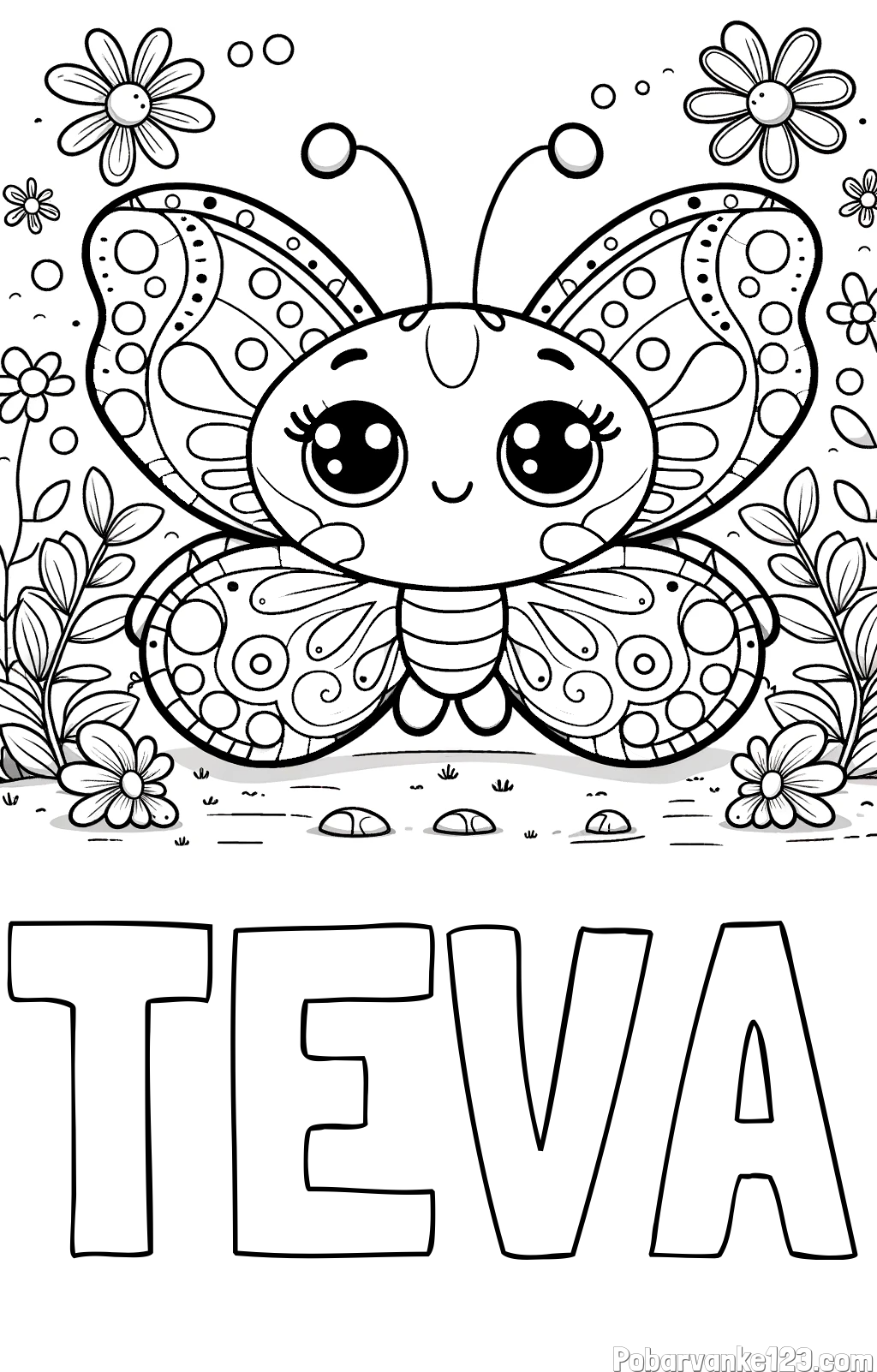 Pobarvanka imena TEVA in pobarvanka ljubkega metuljčka