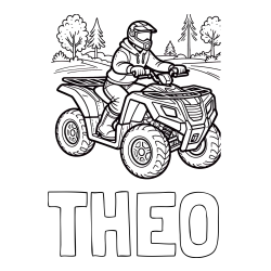 Online izdelana pobarvanka - Pobarvanka imena THEO in pobarvanka motorista na štirikolesniku