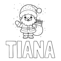 Online izdelana pobarvanka - Pobarvanka imena TIANA in pobarvanka Božička s polno vrečo daril