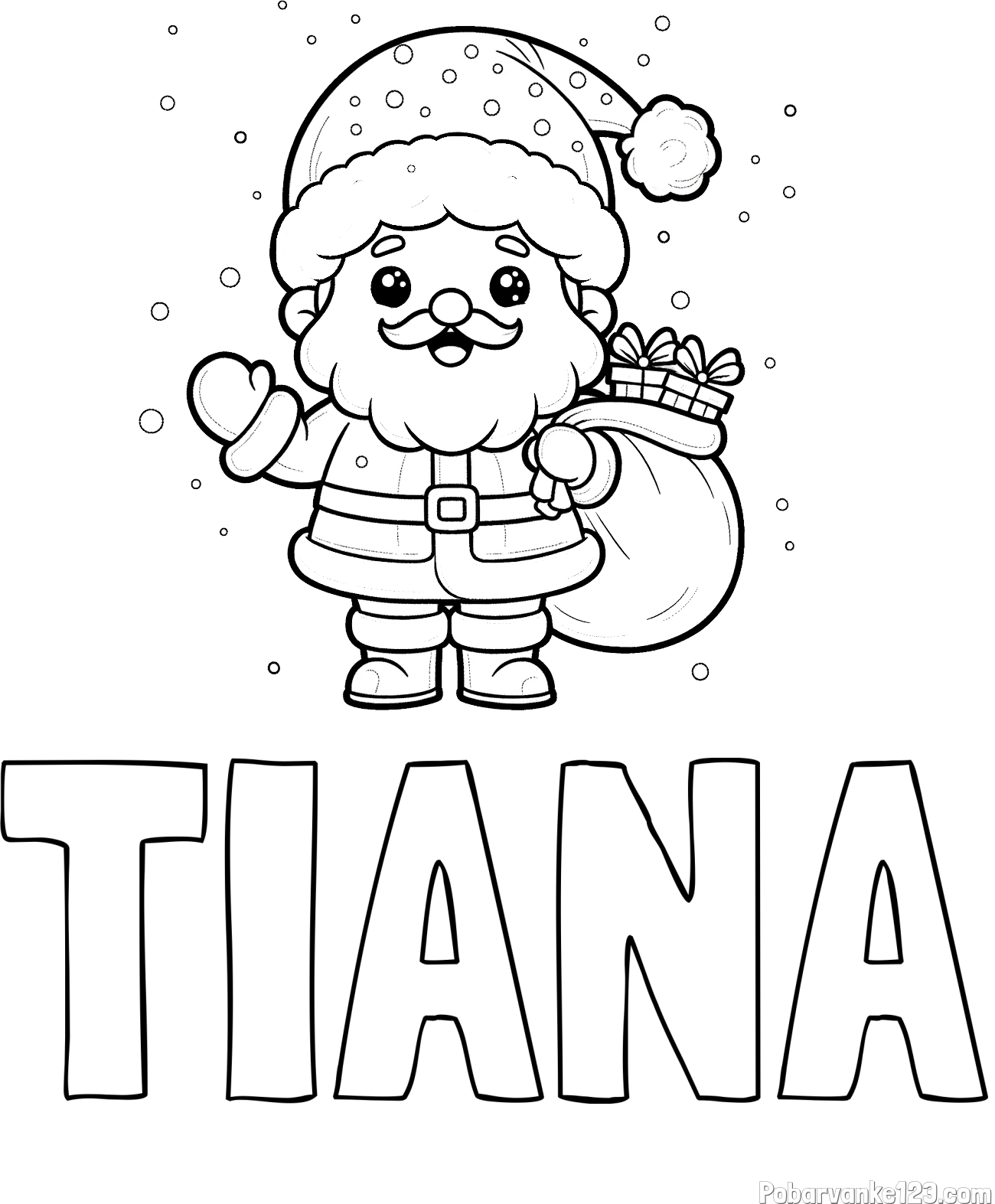 Pobarvanka imena TIANA in pobarvanka Božička s polno vrečo daril