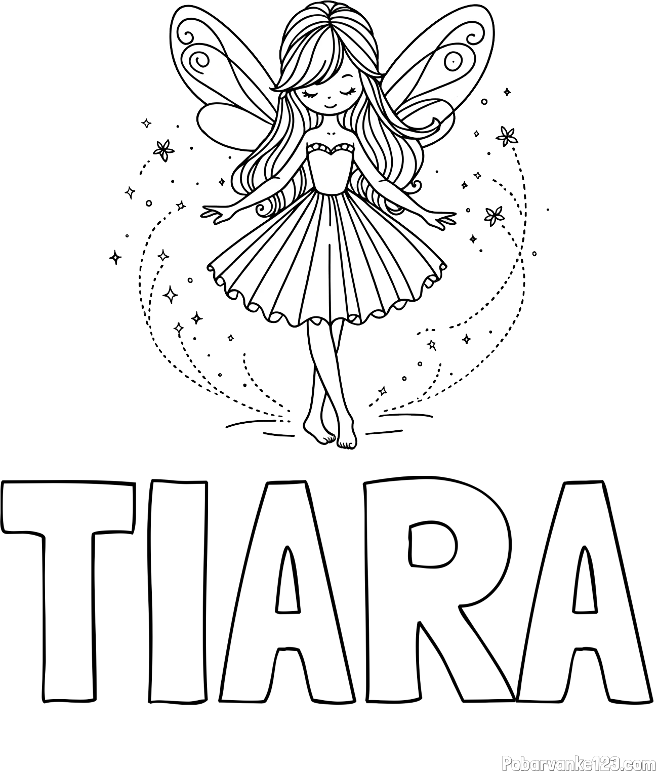 Pobarvanka imena TIARA in pobarvanka ljubke čarobne vile