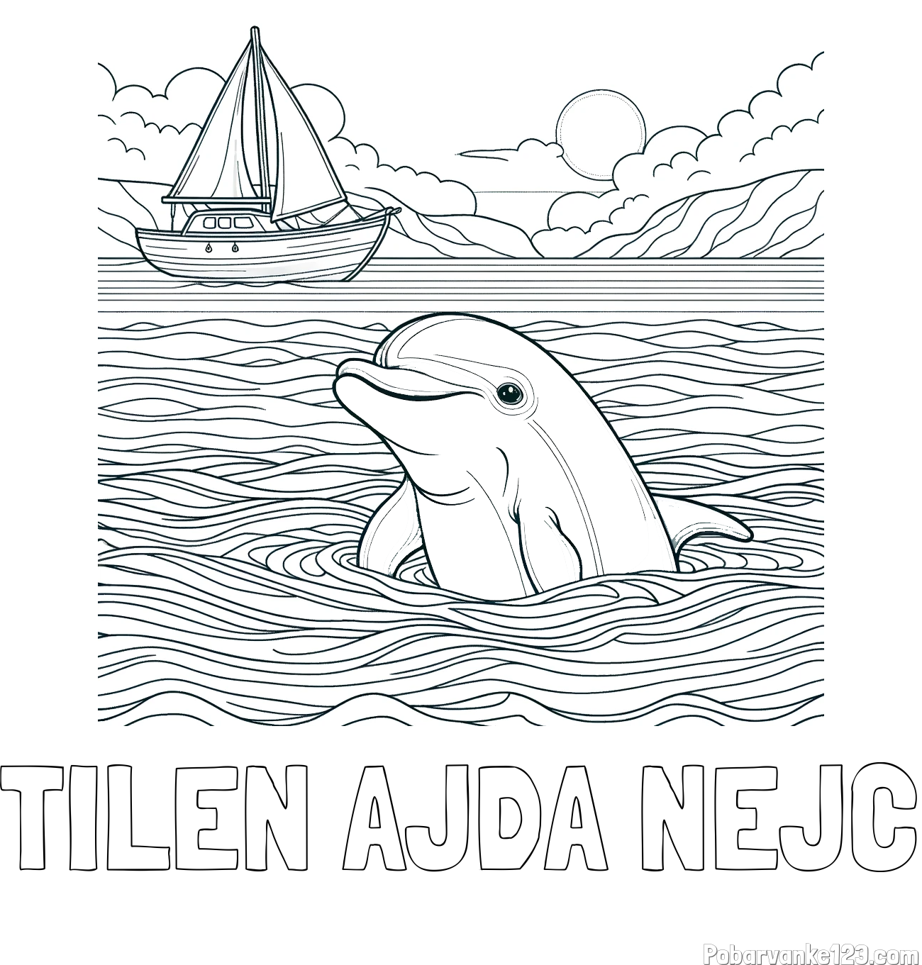 Pobarvanka imena TILEN AJDA NEJC in pobarvanka delfina v morju ter jadrnice