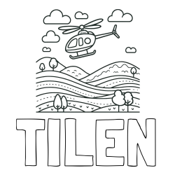 Online izdelana pobarvanka - Pobarvanka imena TILEN in pobarvanka helikopterja, ki leti nad pokrajino