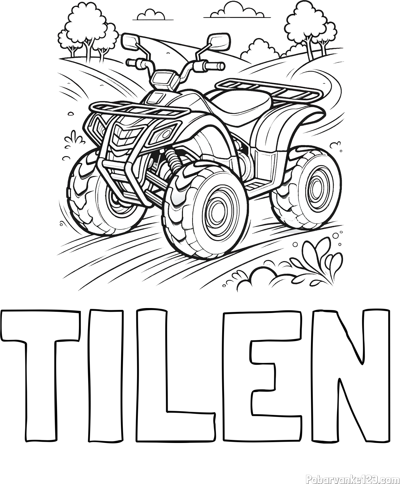 Pobarvanka imena TILEN in pobarvanka štirikolesnika na cesti