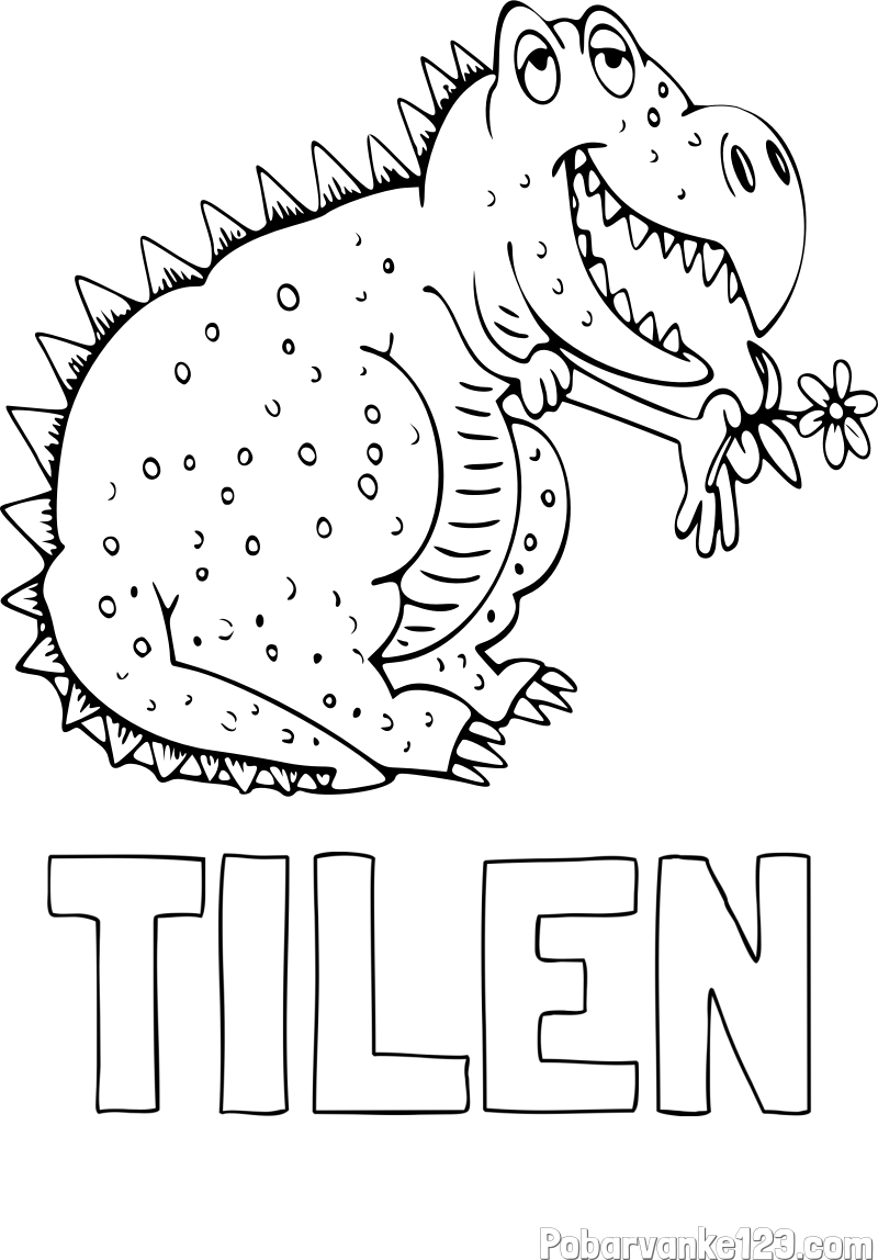 Pobarvanka imena TILEN in pobarvanka veselega dinozavra