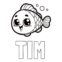 Online izdelana pobarvanka - Pobarvanka imena TIM in otroška pobarvanka nasmejane ribe