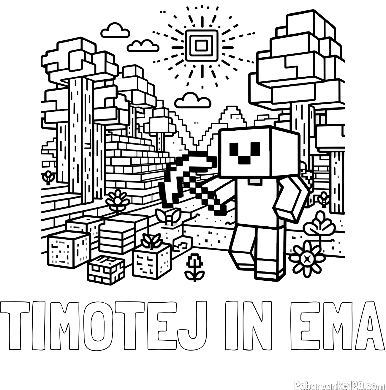 Pobarvanka imena TIMOTEJ IN EMA in pobarvanka Minecraft sveta