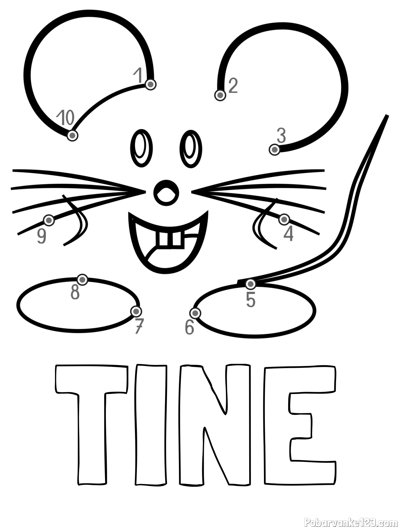 Pobarvanka imena TINE in pobarvanka poveži številke - ljubka miška