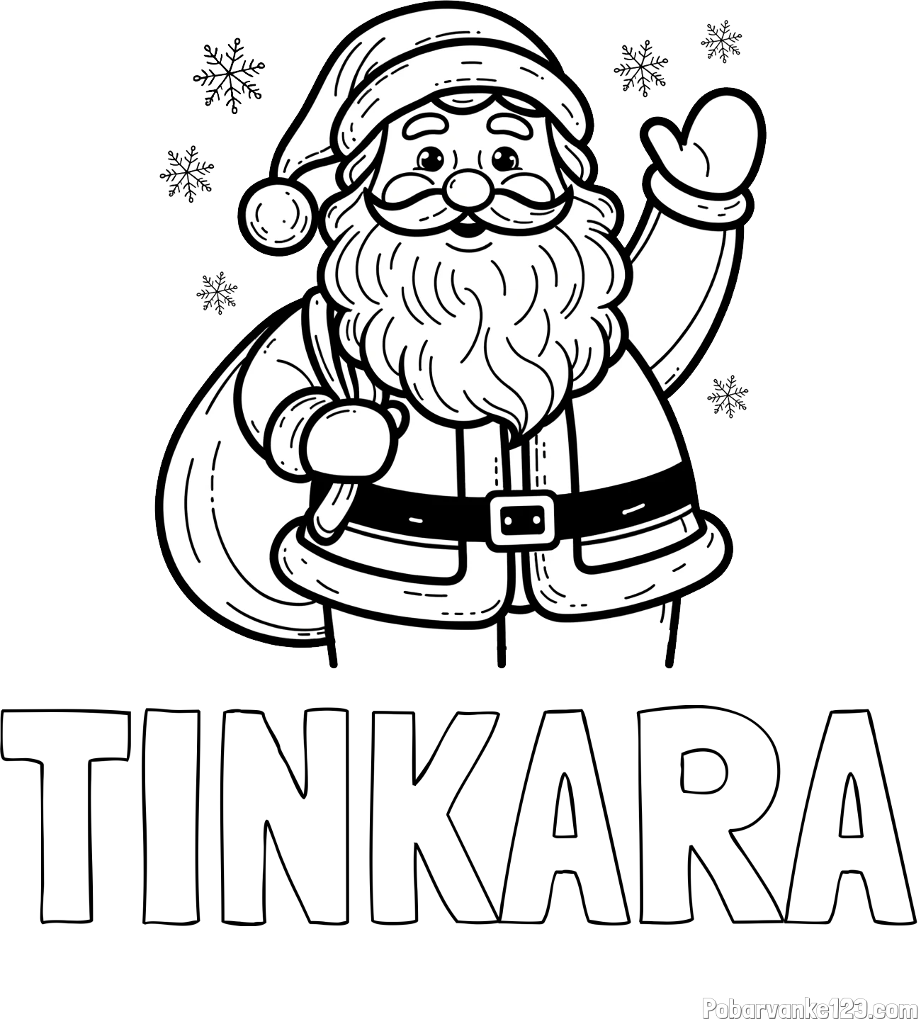 Pobarvanka imena TINKARA in pobarvanka nasmejanega Božička s polno vrečo daril