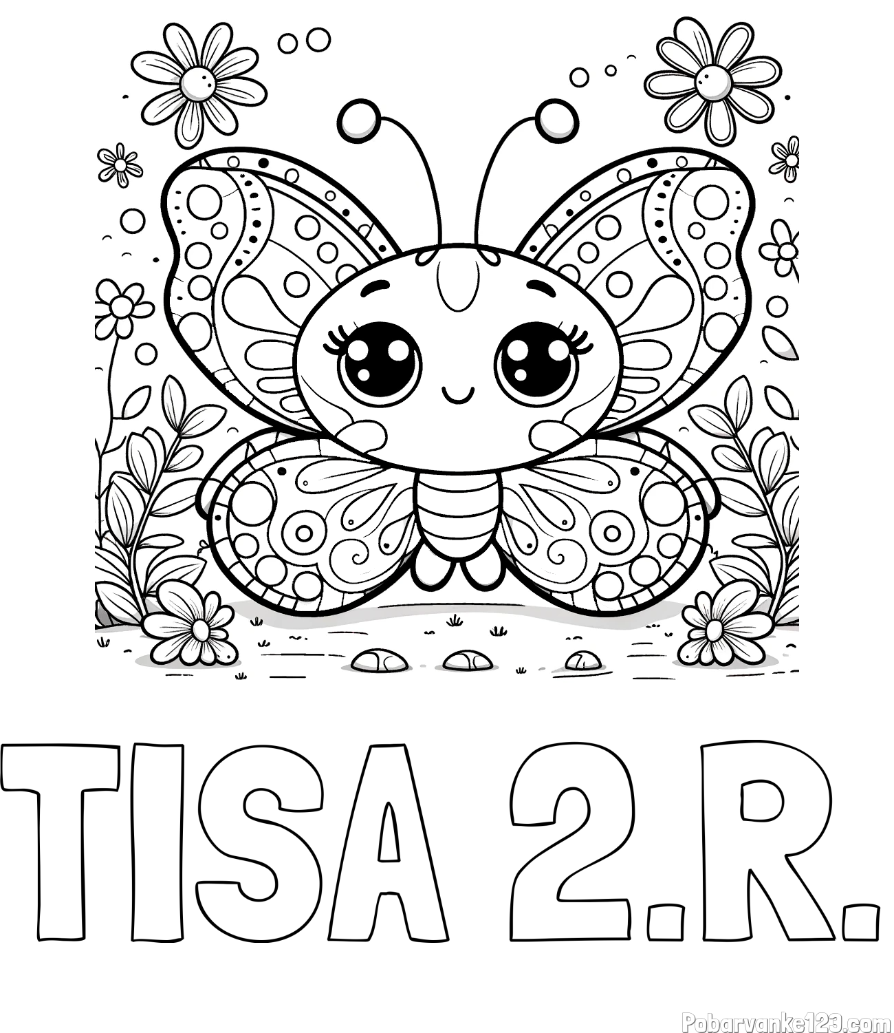 Pobarvanka imena TISA 2.R. in pobarvanka ljubkega metuljčka