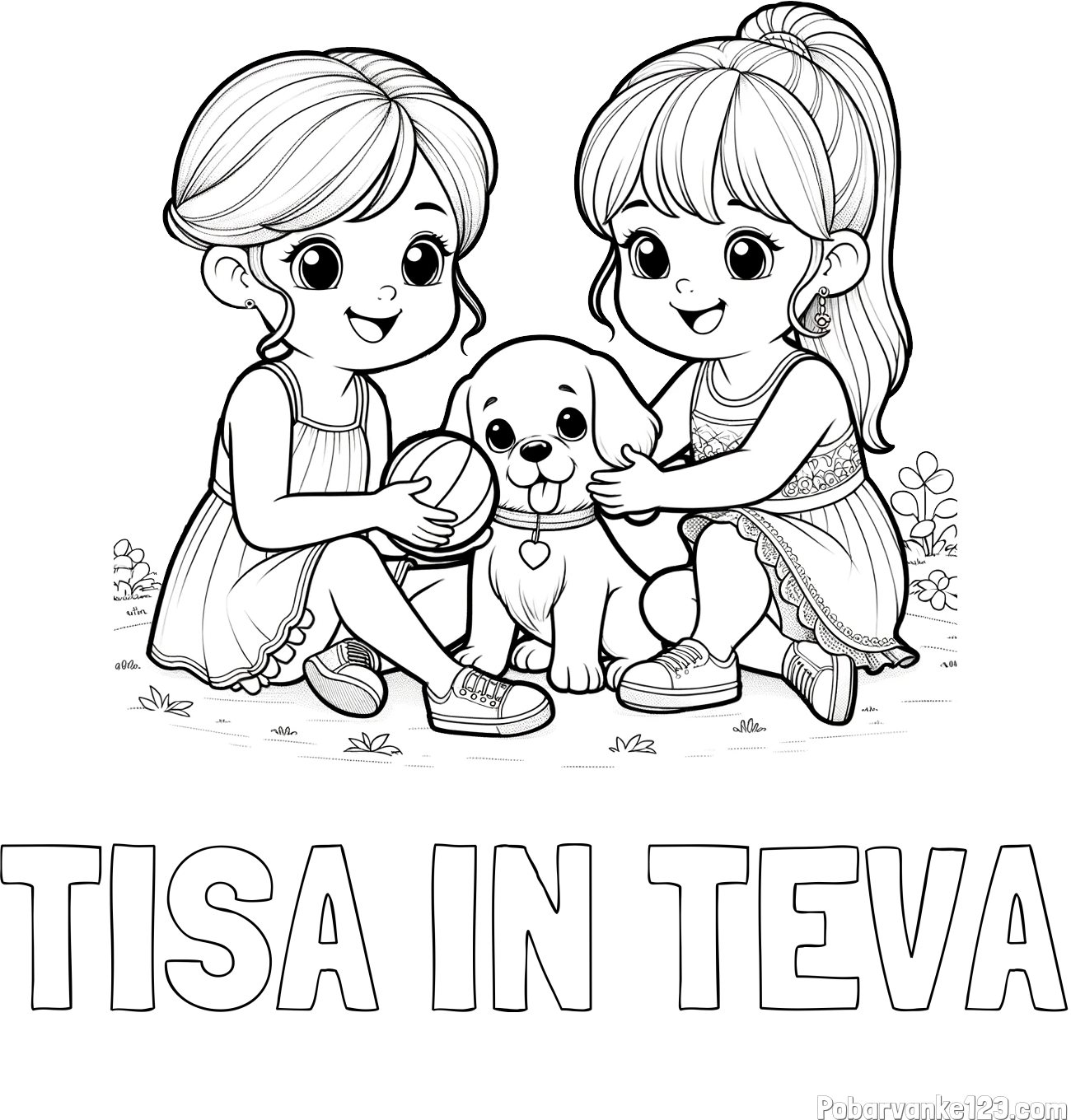 Pobarvanka imena TISA IN TEVA in pobarvanka prijateljic s kužkom