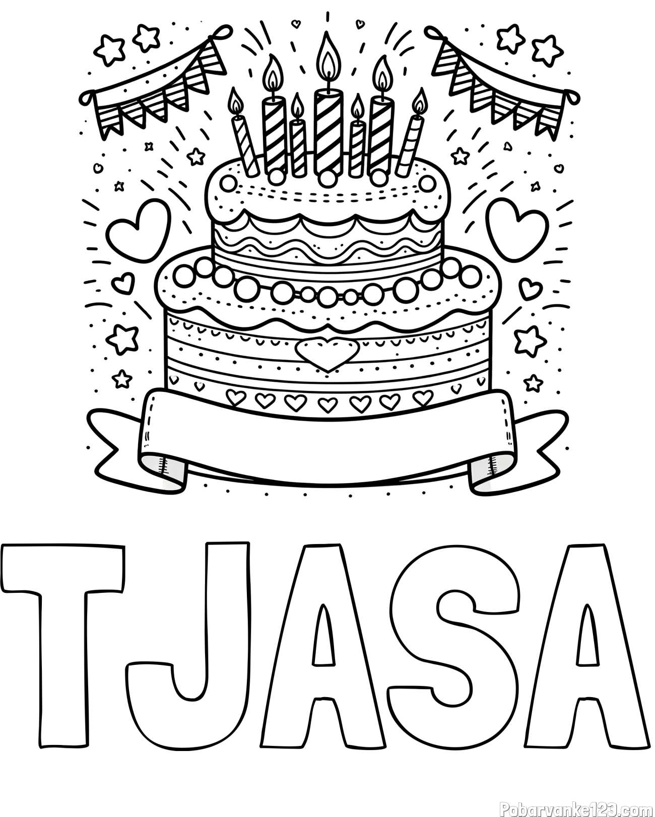 Pobarvanka imena TJAŠA in pobarvanka velike torte za rojstni dan
