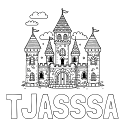 Online izdelana pobarvanka - Pobarvanka imena TJAŠŠŠA in pobarvnaka velikega gradu