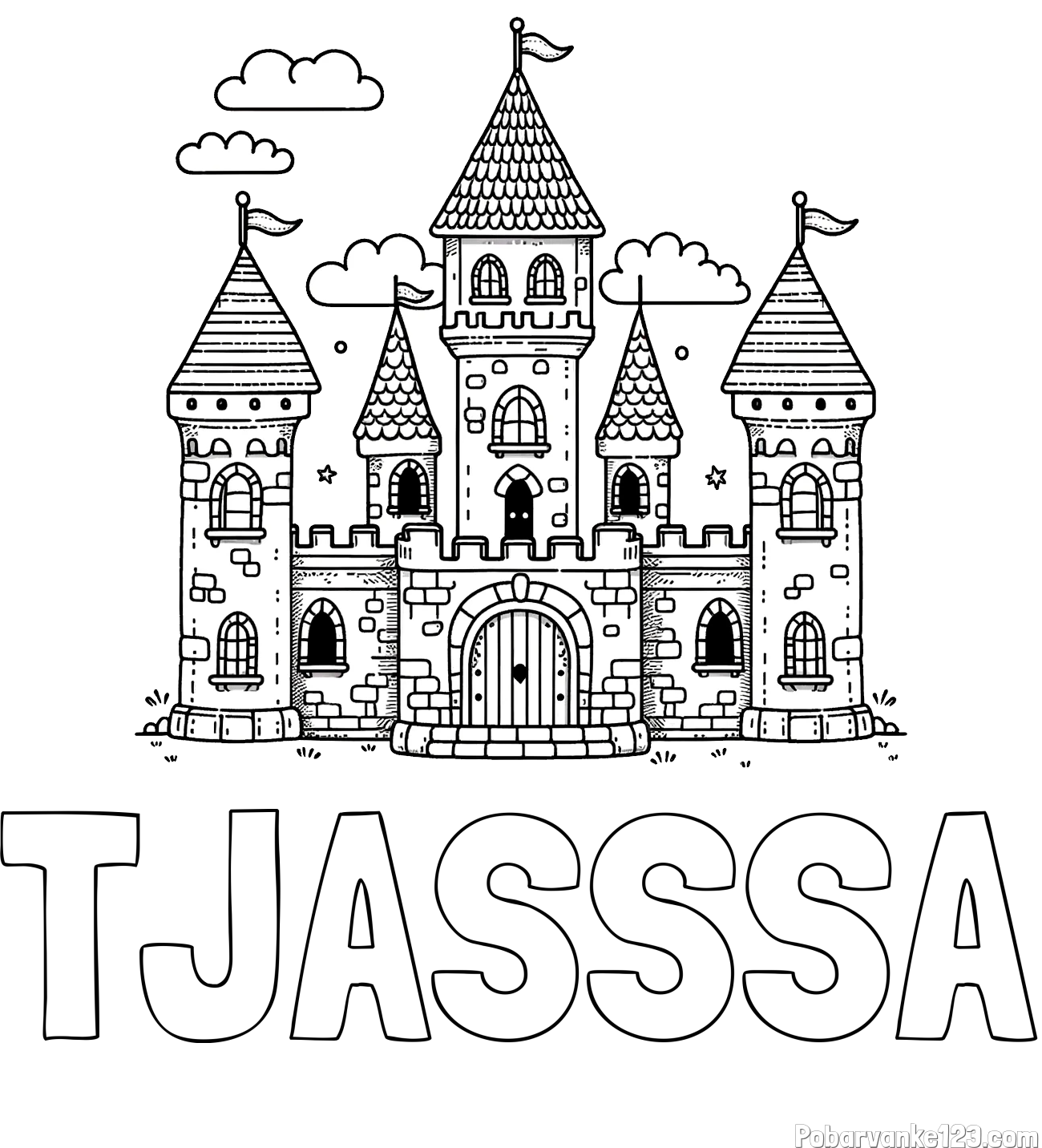 Pobarvanka imena TJAŠŠŠA in pobarvnaka velikega gradu