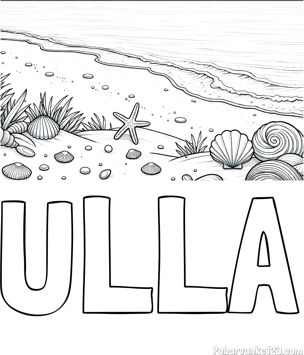 Pobarvanka imena ULLA in pobarvanka morja in plaže