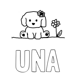 Online izdelana pobarvanka - Pobarvanka imena UNA in KUŽIKA