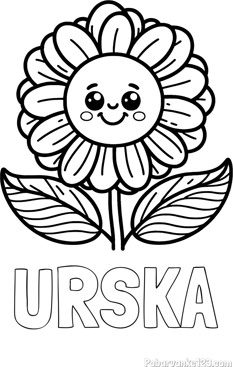 Pobarvanka imena URŠKA in pobarvanka ljubke in nasmejane rože