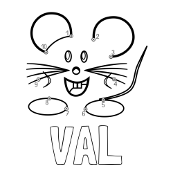 Online izdelana pobarvanka - Pobarvanka imena VAL in pobarvanka poveži številke - ljubka miška