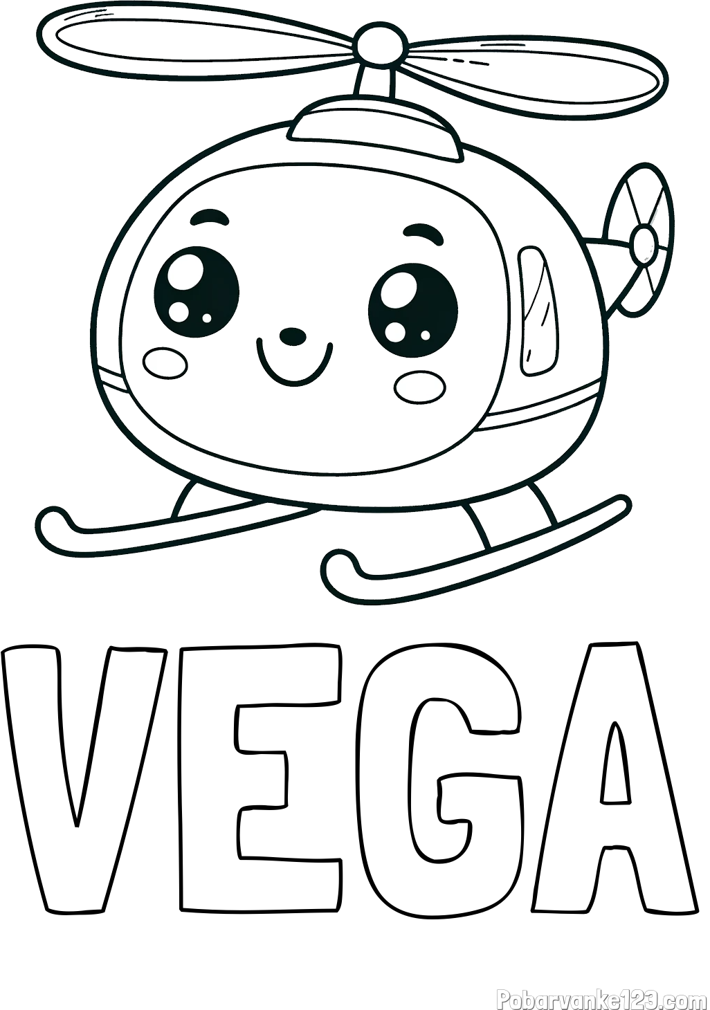 Pobarvanka imena VEGA in otroška pobarvanka ljubkega helikopterja