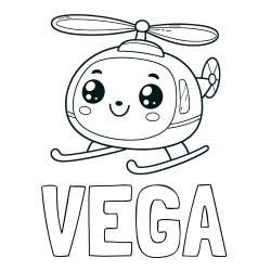 Online izdelana pobarvanka - Pobarvanka imena VEGA in otroška pobarvanka ljubkega helikopterja