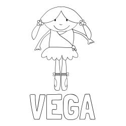 Online izdelana pobarvanka - Pobarvanka imena VEGA in otroška pobarvanka nasmejane baletke